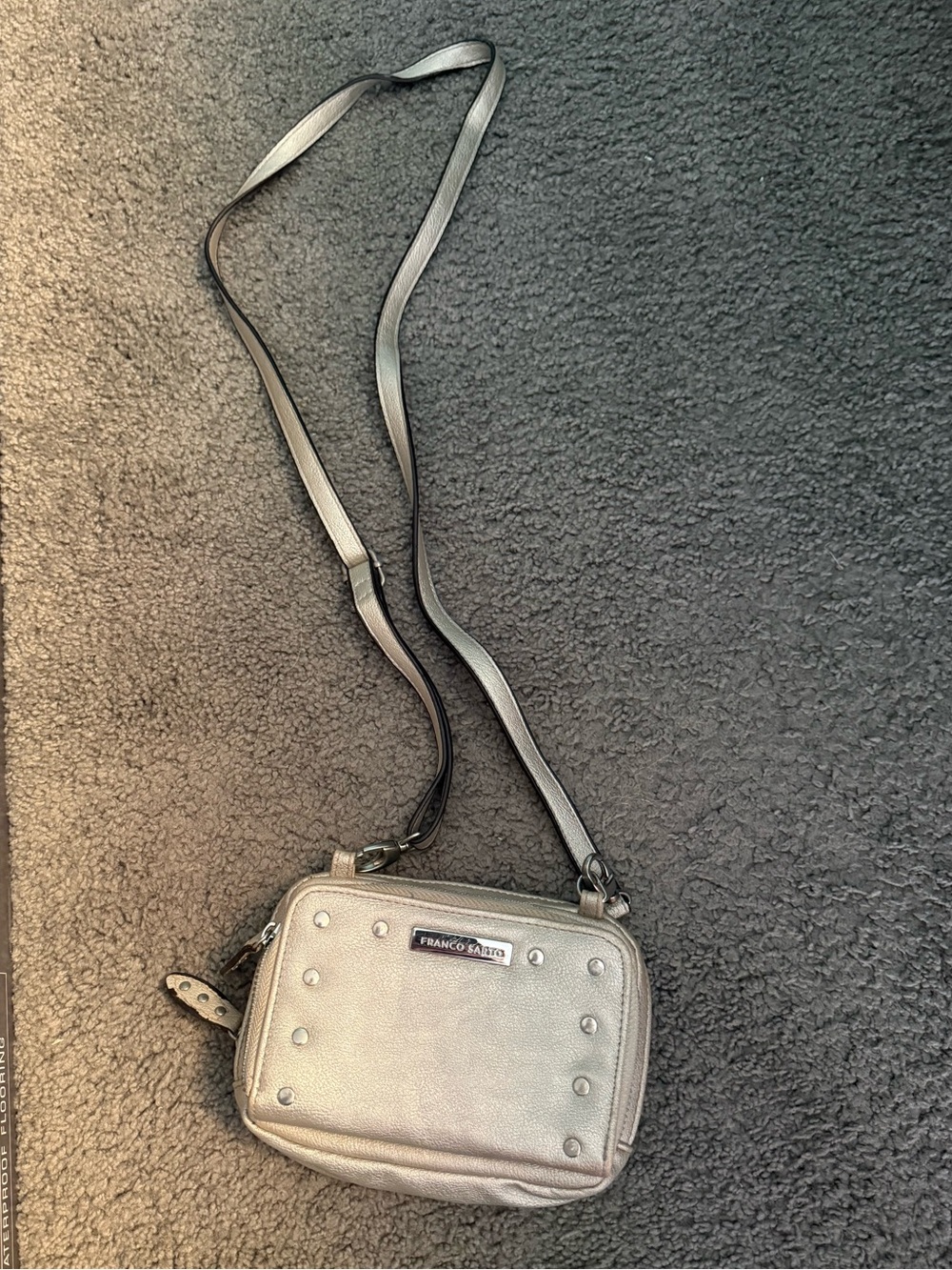 Franco Sarto Silver Pebbled Crossbody with Stud Accents